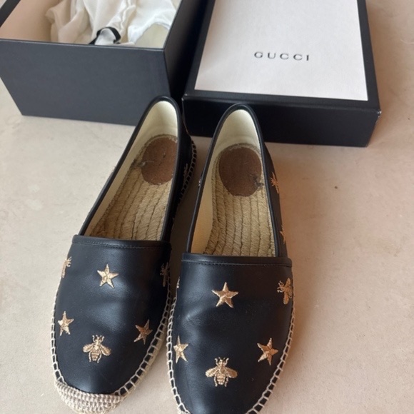 Women’s black and gold embroidered Gucci Miro soft Nero espadrilles (US 9, EU 0) - Picture 1 of 6